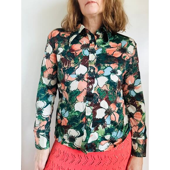 Vintage 70s Floral Print Button Up Blouse size S/M Fit Dagger Collar Statement - Picture 7 of 10